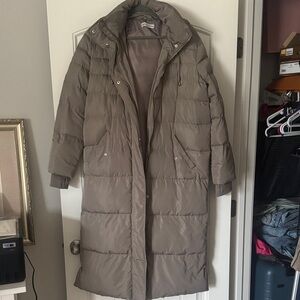 WAT the Brand Long Puffer Coat in Taupe